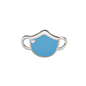 light blue mask with heart pin