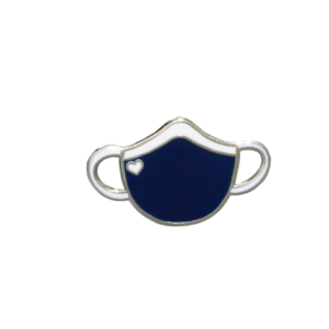 dark blue mask with heart pin